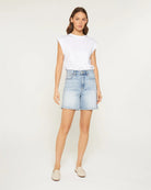 Light Greyish Blue $|& Mica Denim Super High Rise Mid Length Short - VOF Detail