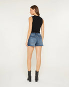 Dark Mist Blue $|& Mica Denim Mid Rise Shorts - Hanger Side