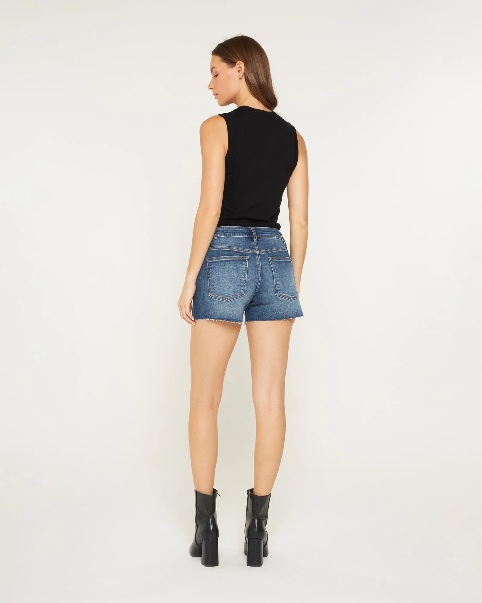 Dark Mist Blue $|& Mica Denim Mid Rise Shorts - Hanger Side