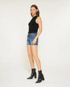 Dark Mist Blue $|& Mica Denim Mid Rise Shorts - Hanger Front
