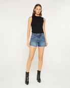 Dark Mist Blue $|& Mica Denim Mid Rise Shorts - VOF Detail