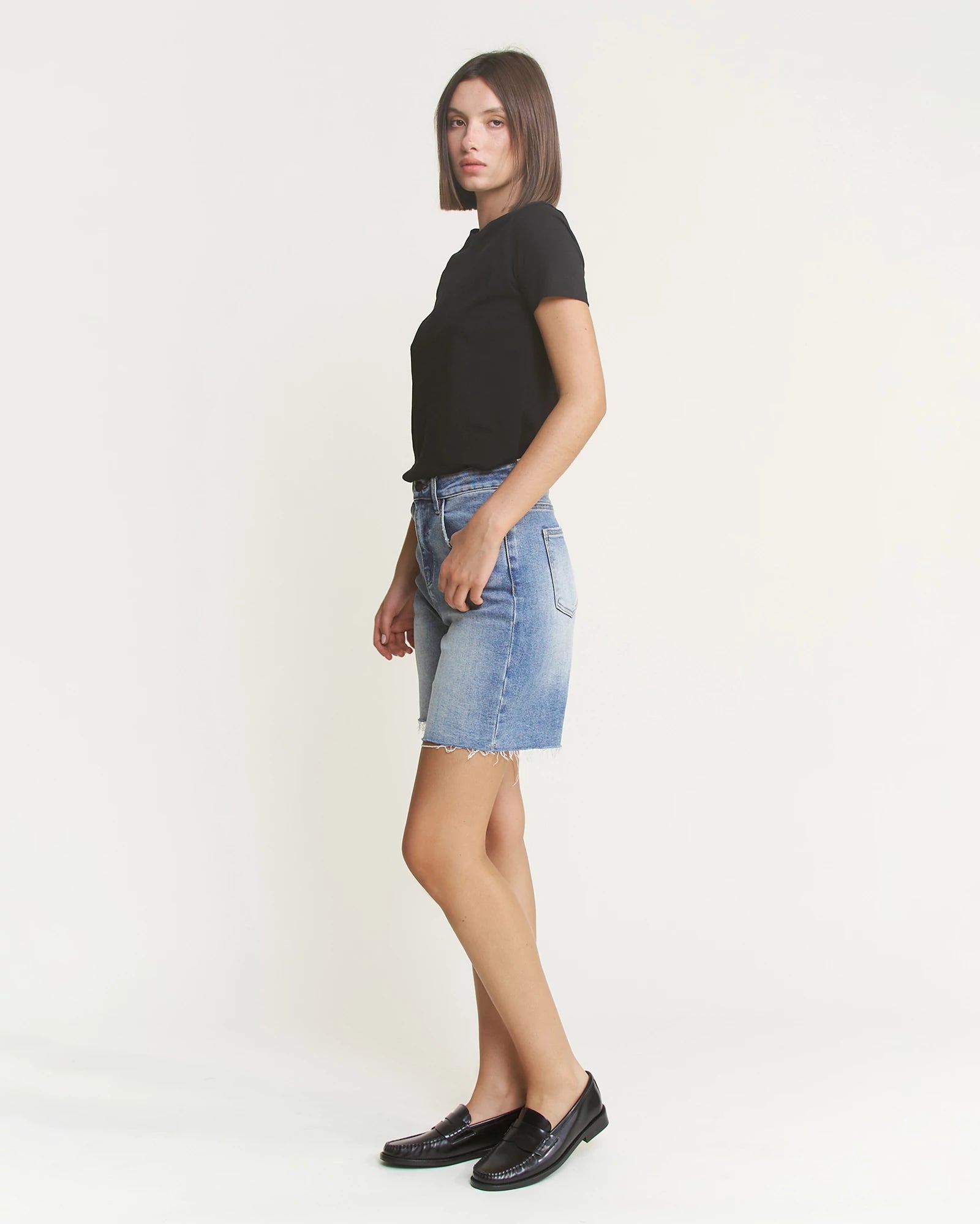 Dark Dodger Blue $|& Mica Denim Super High Rise Vintage Bermuda - Hanger Front