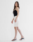 Ecru $|& Mica Denim High Rise Relaxed Bermuda Short - Hanger Front