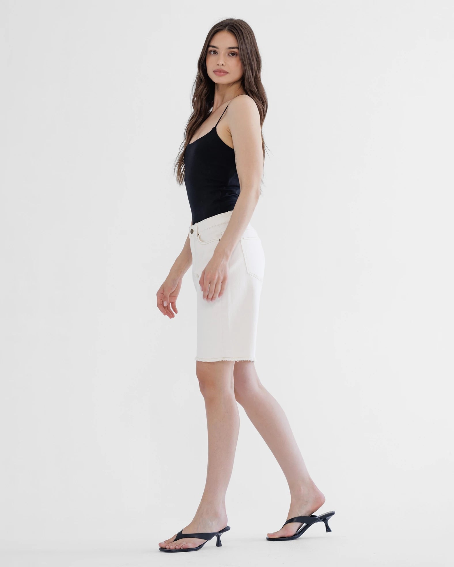 Ecru $|& Mica Denim High Rise Relaxed Bermuda Short - Hanger Front