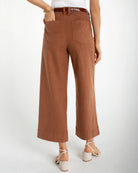 Mocha Brown $|& Liverpool High Rise Linen-Blend Crop Wide Leg - Hanger Side