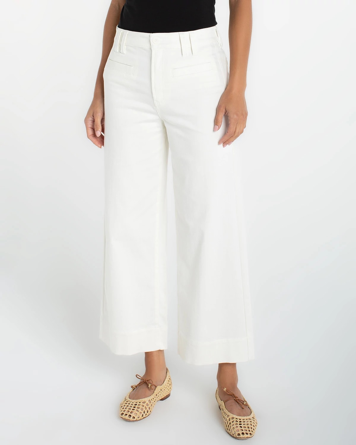Whipped Cream $|& Liverpool Polished Twill Crop Wide Leg - VOF Detail