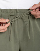 Martini Olive $|& Liverpool Pull On Wide Leg Crop Trouser - Hanger Back