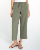 Martini Olive $|& Liverpool Pull On Wide Leg Crop Trouser - VOF Detail