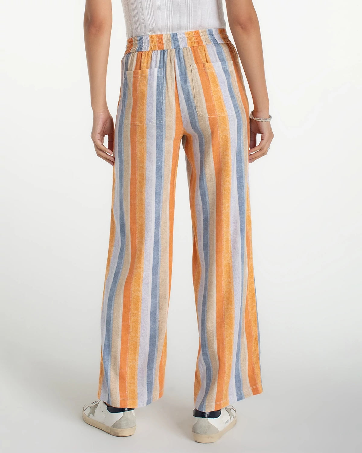 Multi Stripe Print $|& Liverpool Pull-On Stretch Linen Pant - Hanger Side