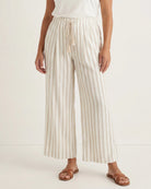 Cream/Tan Regency Stripe $|& Liverpool Linen-Blend Crop Pant - VOF Detail