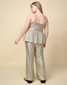 Champagne $|& Skies Are Blue Shimmer Tie Front Knot Tank Top - Hanger Side