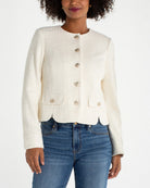 Cream Boucle $|& Liverpool Collarless Boucle Jacket With Scalloped Hem - VOF Detail