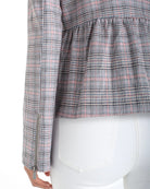 Grey/Blush Glen Plaid $|& Liverpool Zip Front Peplum Jacket - Hanger Back