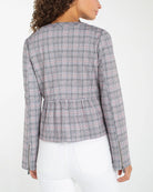 Grey/Blush Glen Plaid $|& Liverpool Zip Front Peplum Jacket - Hanger Side