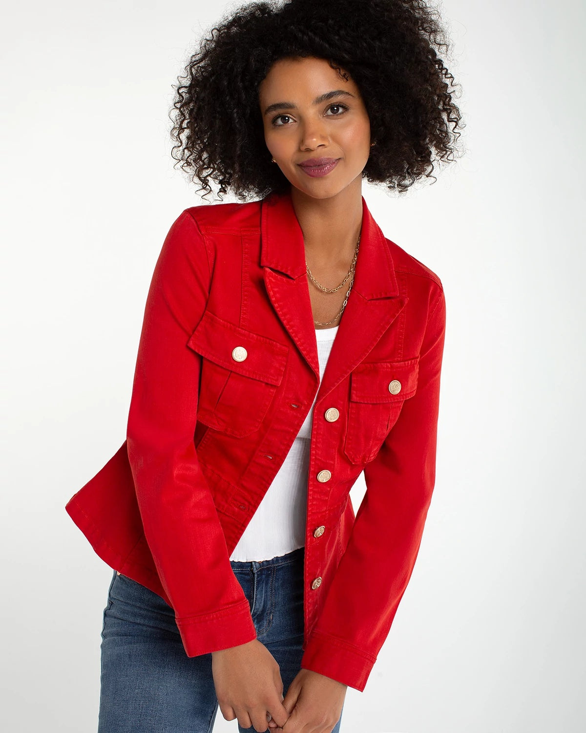 Fire Brick $|& Liverpool Peplum Twill Jacket - VOF Detail