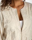 Pale Sand $|& Liverpool Embroidered Collarless Zip Front - Hanger Back