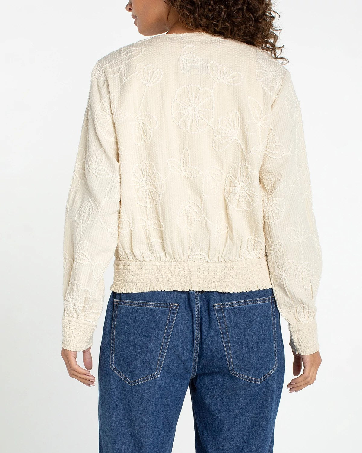 Pale Sand $|& Liverpool Embroidered Collarless Zip Front - Hanger Side