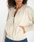 Pale Sand $|& Liverpool Embroidered Collarless Zip Front - VOF Detail