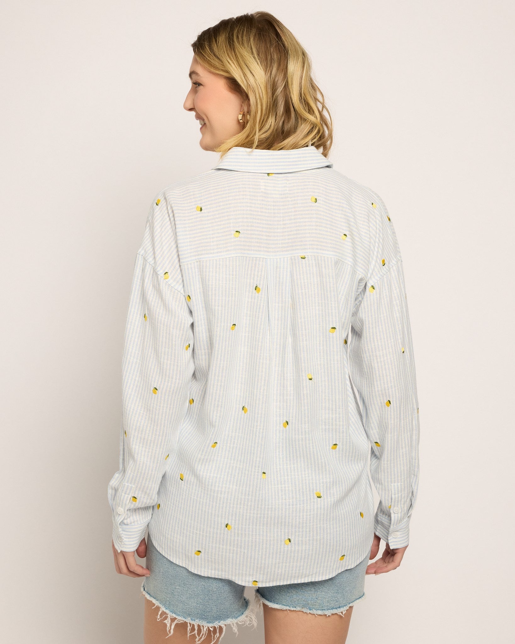 Blue Stripe Lemon $|& Thread & Supply Yesenia Embroidered Shirt - SOF Back