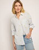Blue Stripe Lemon $|& Thread & Supply Yesenia Embroidered Shirt - SOF Front