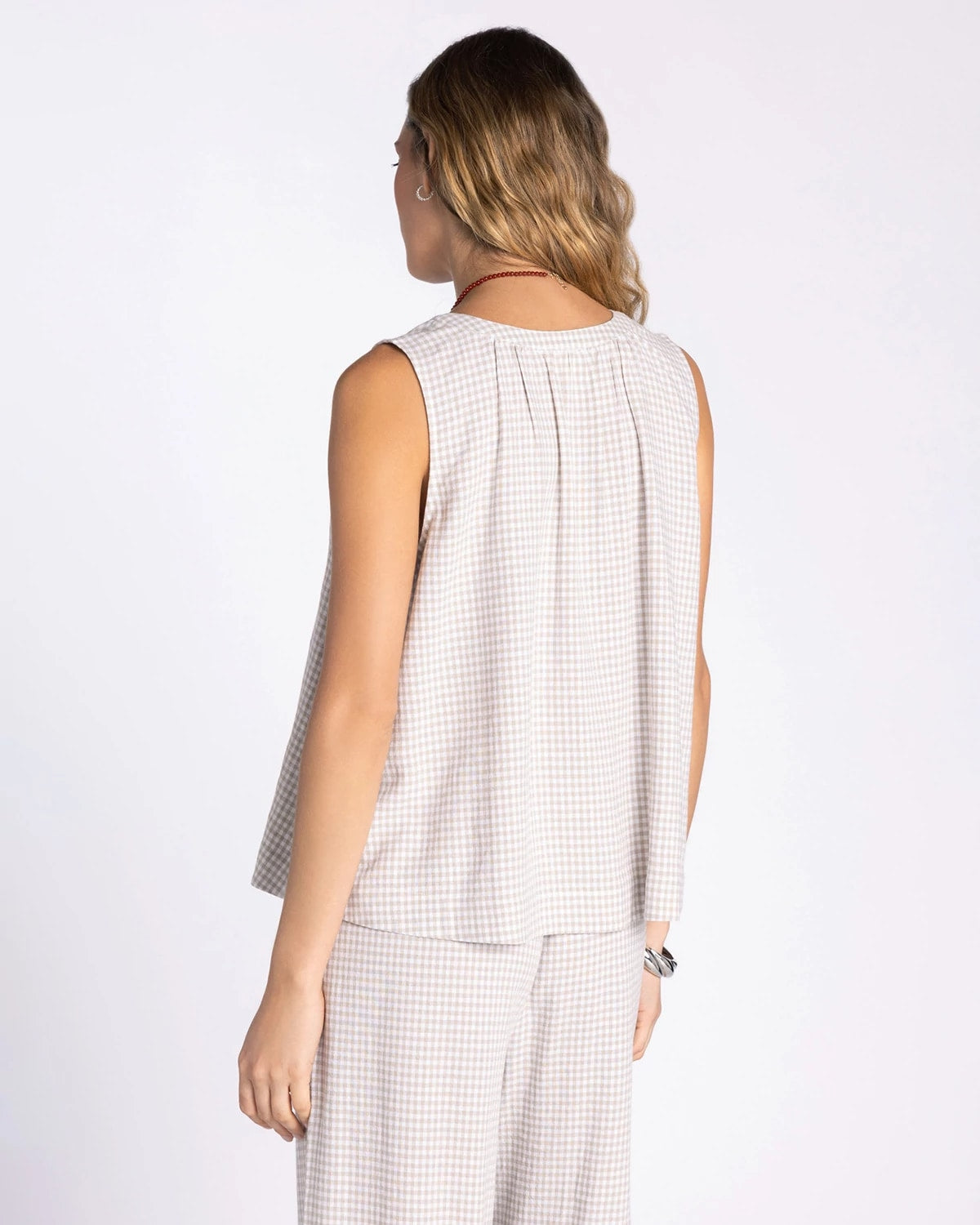 Sand Gingham $|& Thread & Supply Caelis Gingham Tank - Hanger Side