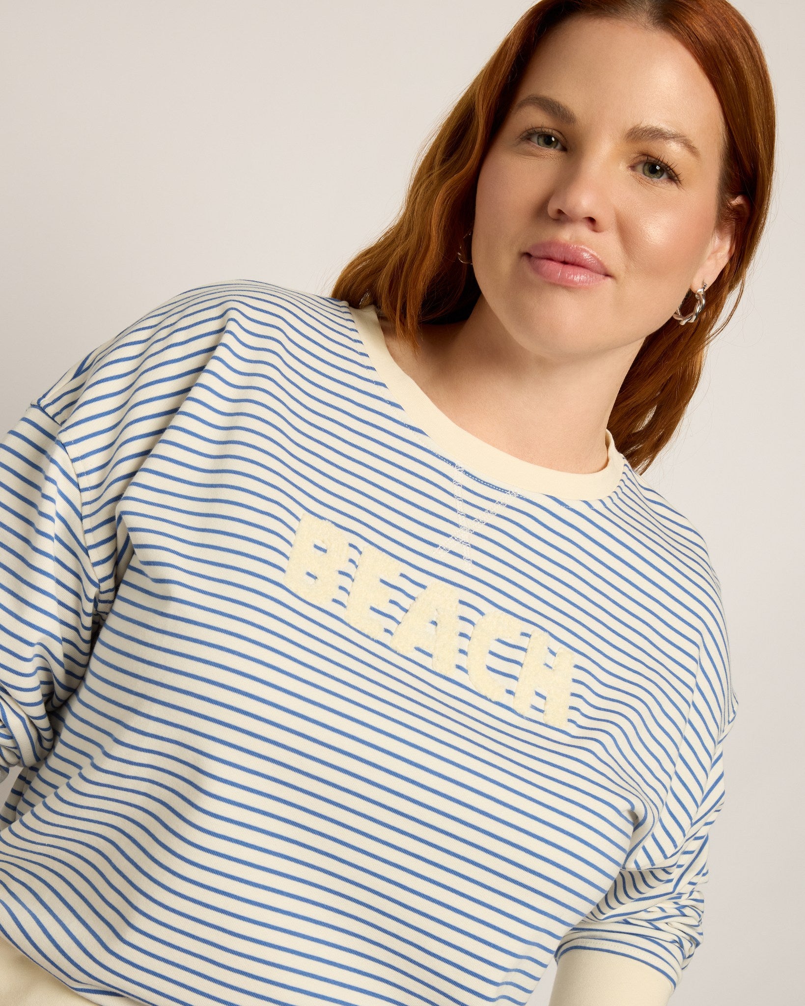 Cream/Light Blue $|& Cloud Ten Beach Striped Pullover Top - SOF Full Front