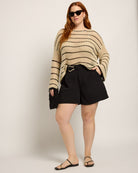 Cream/Black $|& Cloud Ten Open Weave Sweater with Contrast Stripe Detail - UGC On Fig