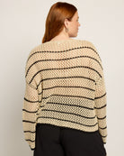Cream/Black $|& Cloud Ten Open Weave Sweater with Contrast Stripe Detail - SOF Back