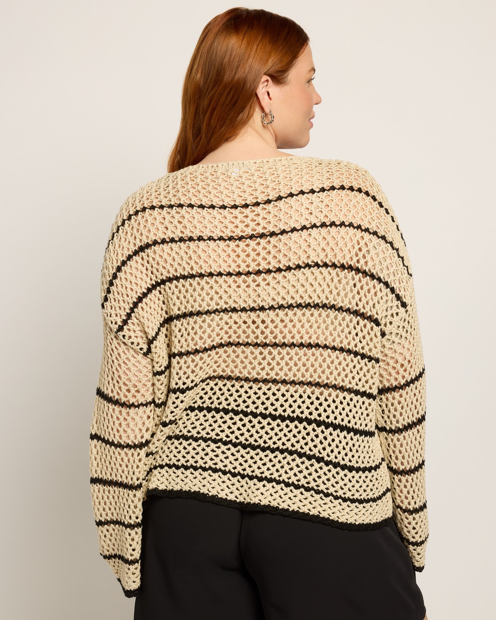 Cream/Black $|& Cloud Ten Open Weave Sweater with Contrast Stripe Detail - SOF Back