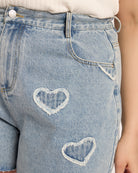 Light Wash $|& Cloud Ten Heart Embroidered Frayed Denim Shorts - SOF Full Front