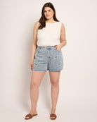 Light Wash $|& Cloud Ten Heart Embroidered Frayed Denim Shorts - UGC On Fig