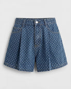 Medium Wash $|& Cloud Ten Polka Dot Pleated Denim Shorts - Hanger Detail
