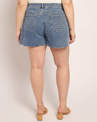 Medium Wash $|& Cloud Ten Polka Dot Pleated Denim Shorts - SOF Back