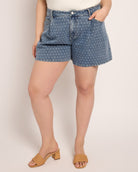 Medium Wash $|& Cloud Ten Polka Dot Pleated Denim Shorts - SOF Front