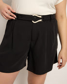 Black $|& Cloud Ten Belt Accent Pleated Shorts - SOF Full Front
