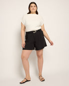 Black $|& Cloud Ten Belt Accent Pleated Shorts - UGC On Fig