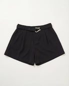 Black $|& Cloud Ten Belt Accent Pleated Shorts - Hanger Detail