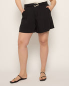 Black $|& Cloud Ten Belt Accent Pleated Shorts - SOF Front