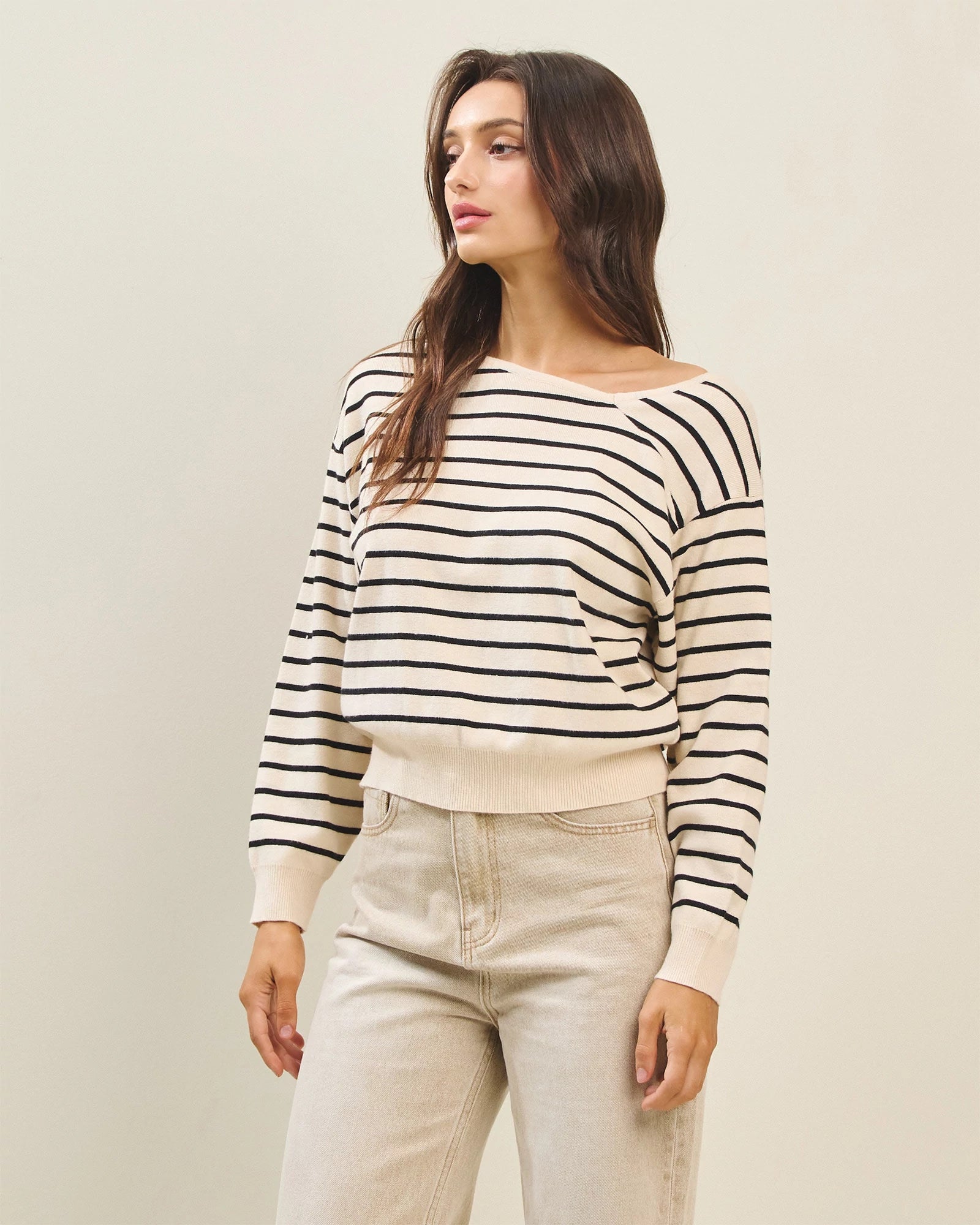 Cream Black $|& ABLE Stripe Sweater Pullover - Hanger Front