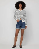 Indigo Worn $|& Oliver Logan Baxter High Rise Cuffed Short - VOF Detail