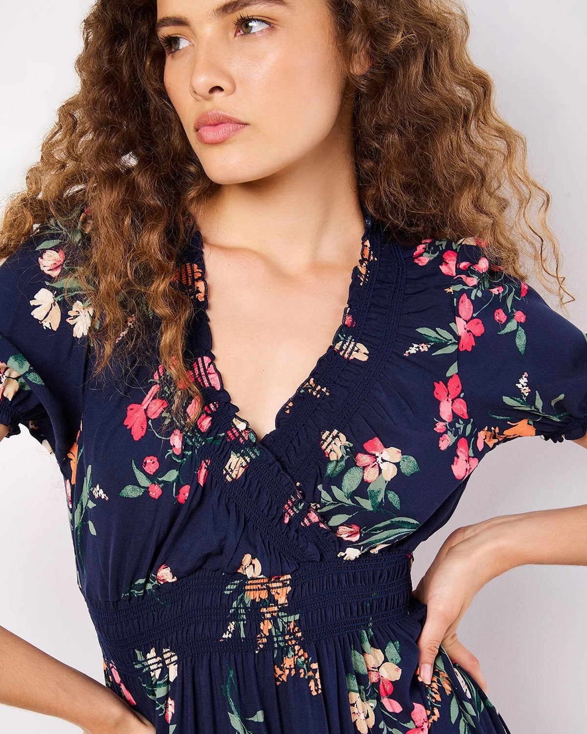Navy $|& Apricot Garden Short Sleeve Floral Maxi Dress - Hanger Back
