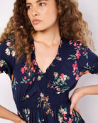 Navy $|& Apricot Garden Short Sleeve Floral Maxi Dress - Hanger Back
