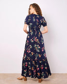 Navy $|& Apricot Garden Short Sleeve Floral Maxi Dress - Hanger Side