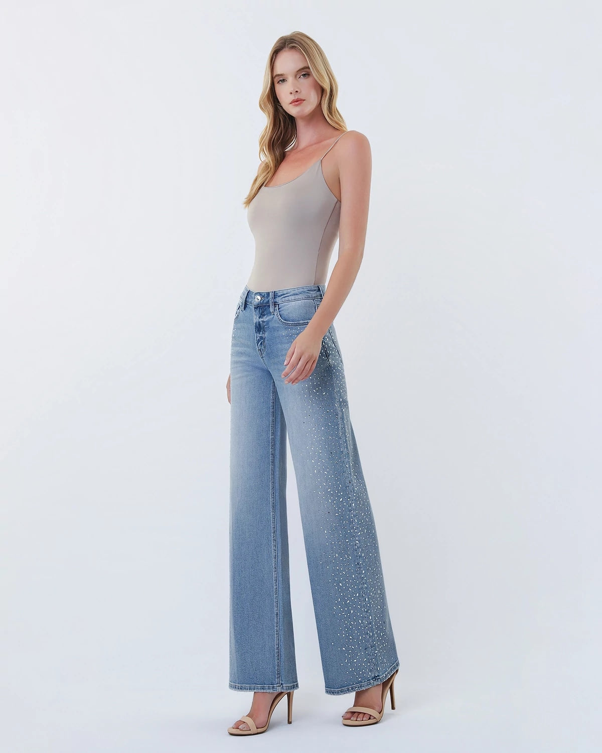Intrigue $|& Vervet Bejeweled Mid Rise Wide Leg - Hanger Front