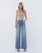 Intrigue $|& Vervet Bejeweled Mid Rise Wide Leg - VOF Detail