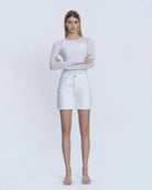 Optic White $|& Vervet High Rise Midi Shorts - VOF Detail