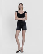 Black $|& Vervet Mid Rise Midi Shorts - VOF Detail