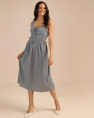 White/Black $|& Bobeau Sleeveless Shirred Gingham Midi Dress - SOF Side