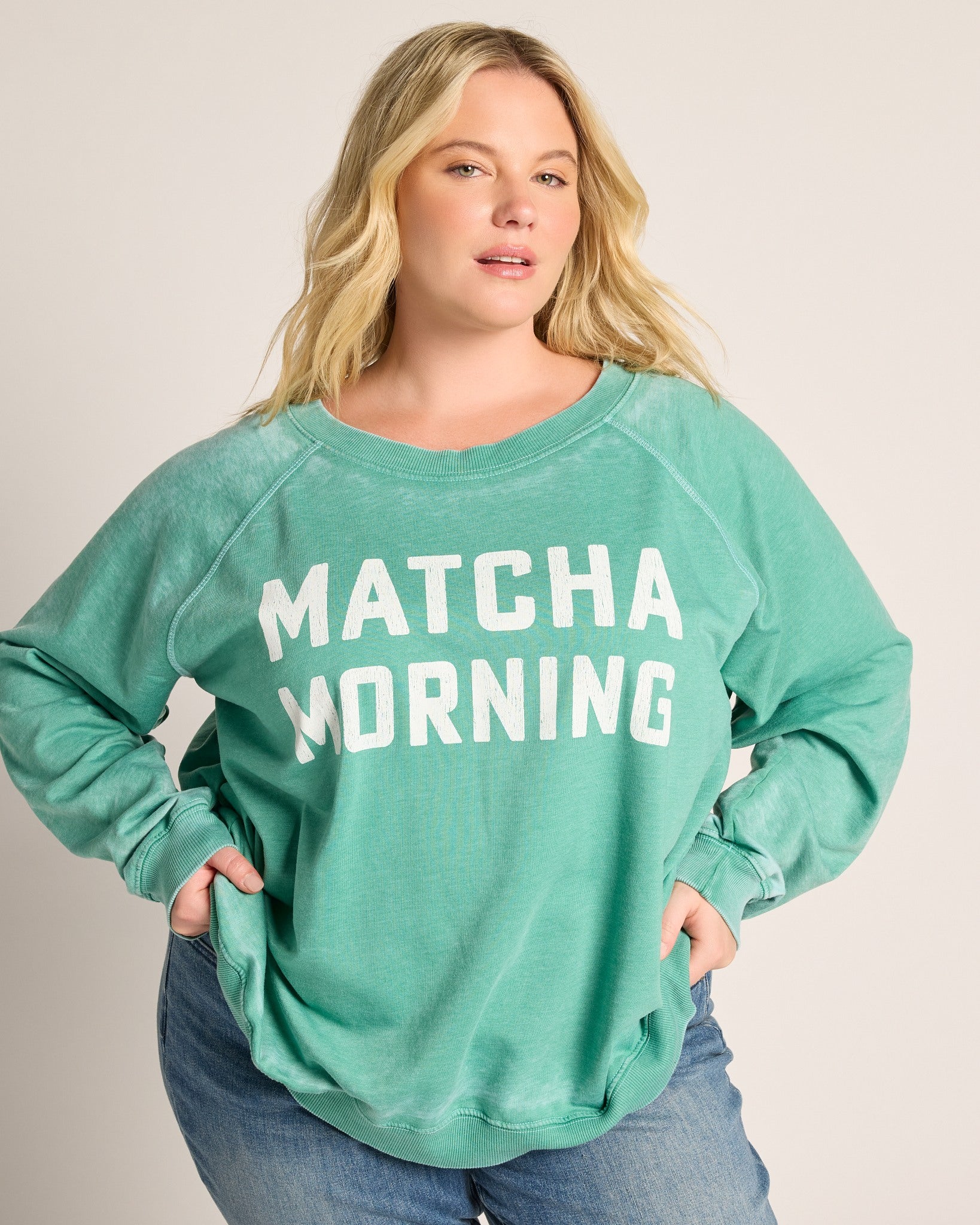 Dill Wood $|& Recycled Karma Matcha Morning Long Sleeve Graphic Tee - SOF Front