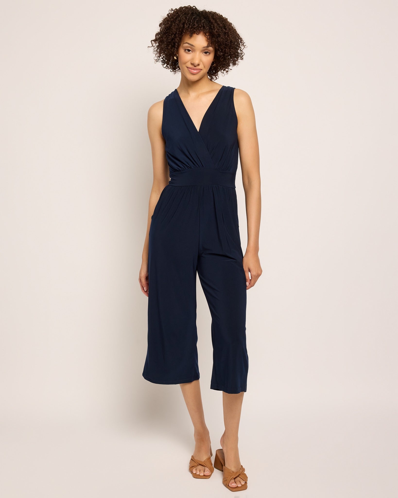 Navy $|& Gilli Crop Jumpsuit - SOF Front